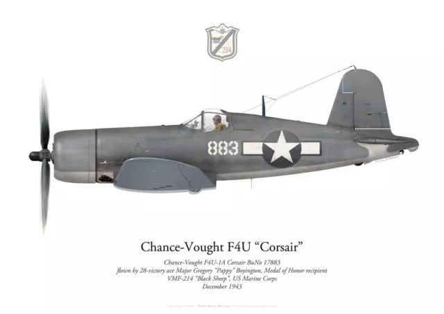 Print F4U Corsair, Maj. "Pappy" Boyington, VMF-214 "Black Sheep" (by P. Mehard)