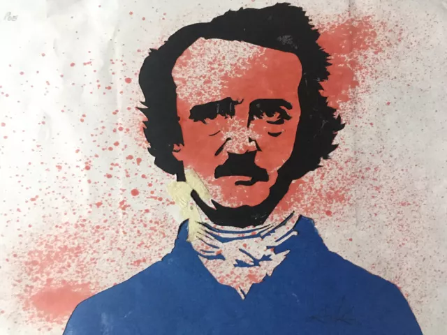 Collage Sobre Papel Pintura Edgar Allan Poe Retrato De Graffiti
