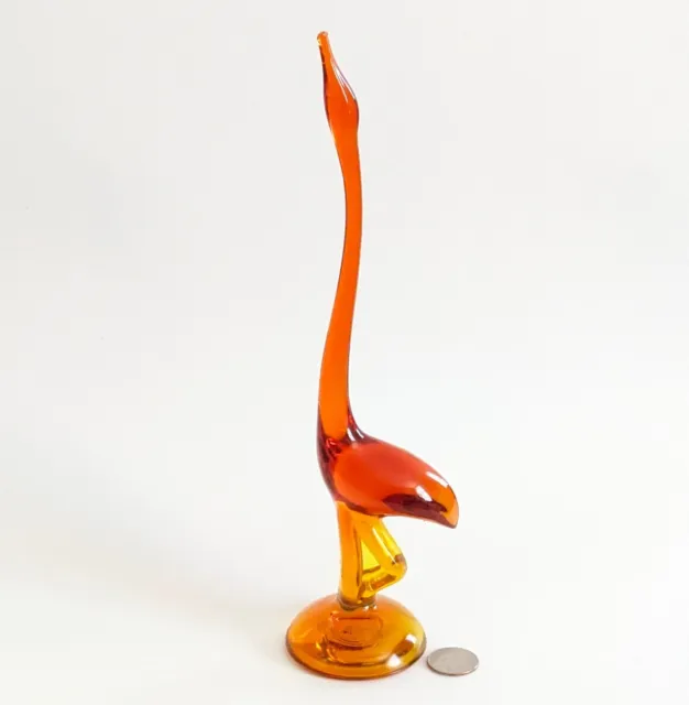 Viking Glass Orange 11.25" Long Neck Crane Bird Amberina MINT Glows