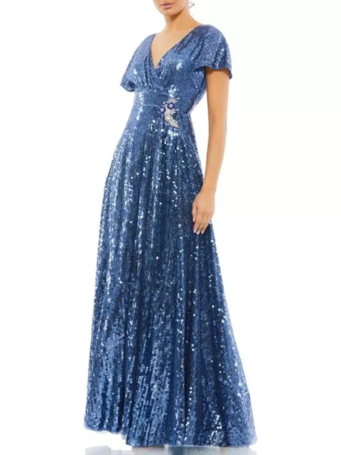 MAC DUGGAL Womens Blue Lined Flutter Sleeve Full-Length Evening Gown Dress 4