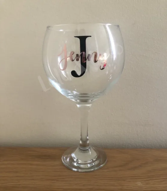 Personalised Rose Gold & Black Gin Glass Name & Initial Gift Her Mother’s Day