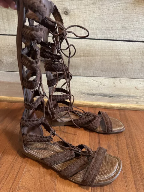 Carlos By Carlos Santana Womens Size 9 Brown Gladiator Sandals Lace Up Zip Flats