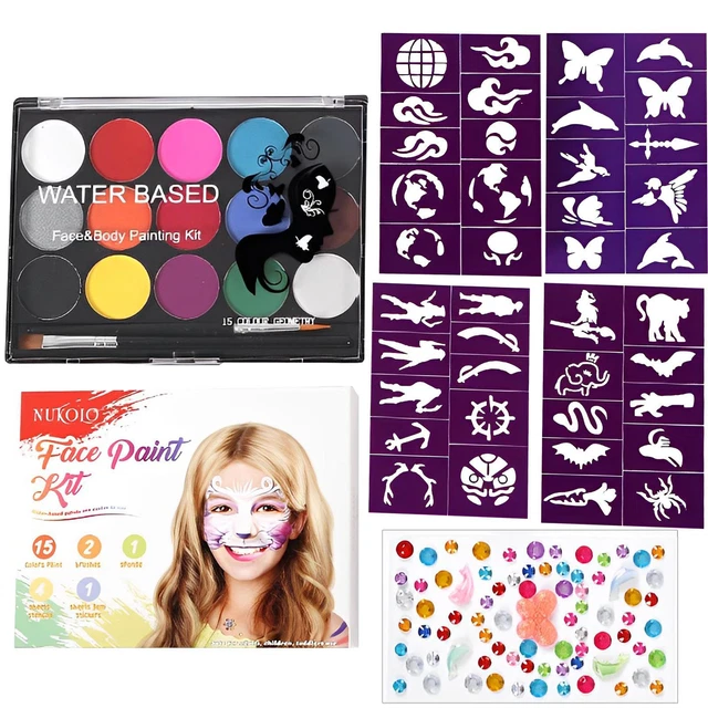FACE PAINTING KIT 15 Colors Body Paint Stencil Washable Paint for
