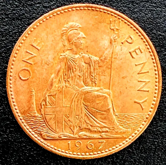 1967 Great Britain Coin 1 One Penny UNCIRCULATED? Queen Elizabeth Europe KM# 897