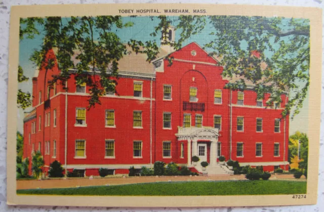 Wareham Massachusetts US Tobey Hospital Linen Postcard