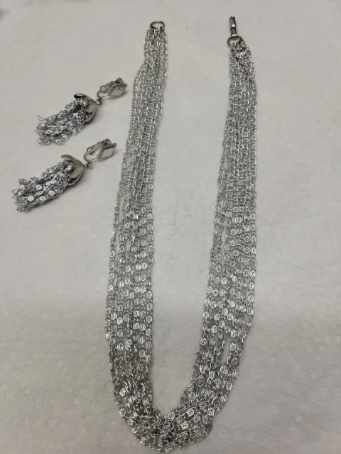 Vintage 1961 Sarah Coventry "Silvery Cascade" Silver Tone Necklace & Clip Ons