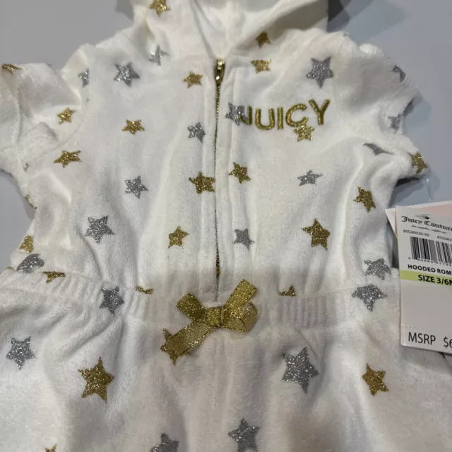 Juicy Couture  Little Girl's Metallic Star Terry Hooded Romper Size 3-6M NWT 2