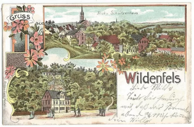 Gruß aus Wildenfels, alte Litho-Ak von 1909