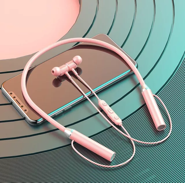 Audifonos con banda de cuello Bluetooth Auriculares Deportivos color rosado