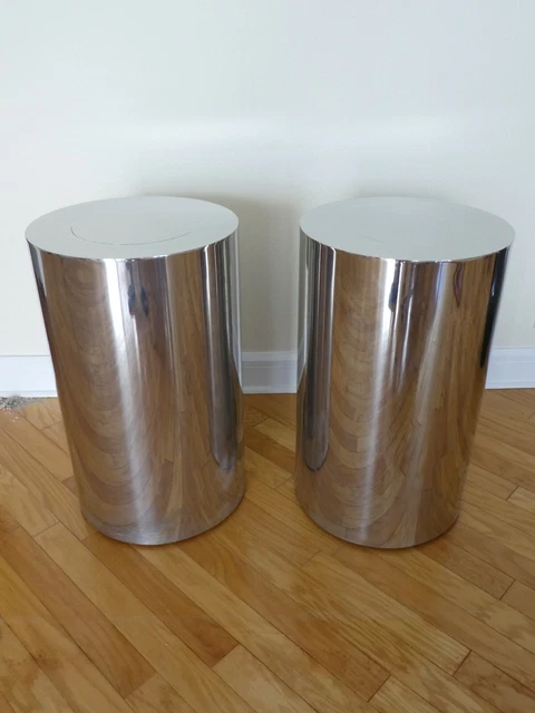 High Style 1970'S  Brueton Polished Steel Pedestals - A Pair