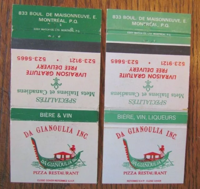 GONDOLA MATCHBOOKS: DA GIANOULIA PIZZA RESTAURANT (MONTREAL, QUEBEC) c1970s -F11