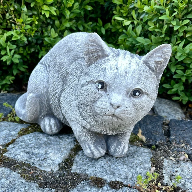 DEKO KATZE FIGUR aus Steinguss massiv Steinfigur Garten Tiere Skulptur