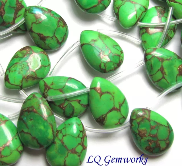 8 each GREEN LIME BRONZE KINGMAN TURQUOISE 13x18mm Teardrop Beads