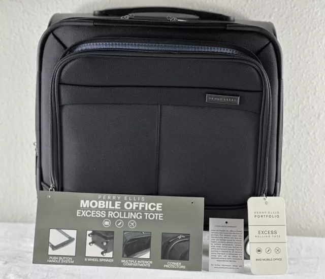 Perry Ellis 8-Wheel Spinner Mobile Office Rolling Laptop Briefcase Luggage Black