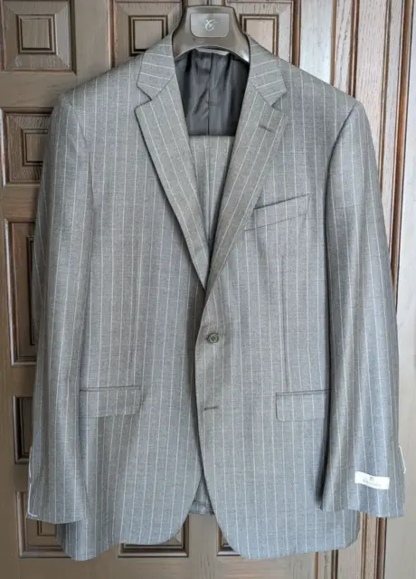 CANALI 100% Wool Suit, Grey w/ Light Grey Stripe, Size 46R (US) Fits 44R