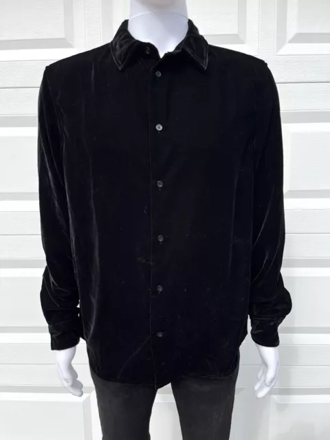 H&M Black Velvet Button Up Long Sleeve Shirt M Punk Goth Mod