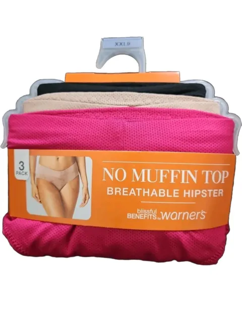 Warners Womens No Muffin Top Breathable Hipster Underwear Panties 3-Pair XXL 9