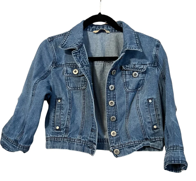 Highway Jeans Denim Jacket Juniors Cropped w/ Pockets Medium Wash Size M