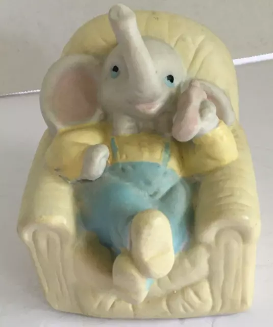 Elephant Coin Piggy Bank in Chair with Phone and Blue pants Ceramic Figurine