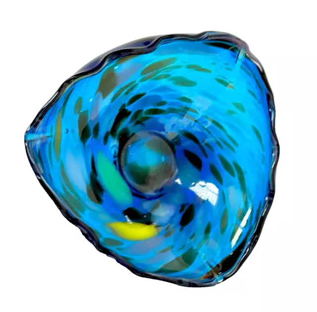 Studio Art Glass Bowl Hand Blown Blue Splatter Candy Serving Decor Collectible
