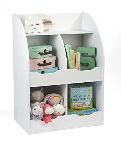 Four Bin Kids Bookshelf and Toy Storage Organizer - White