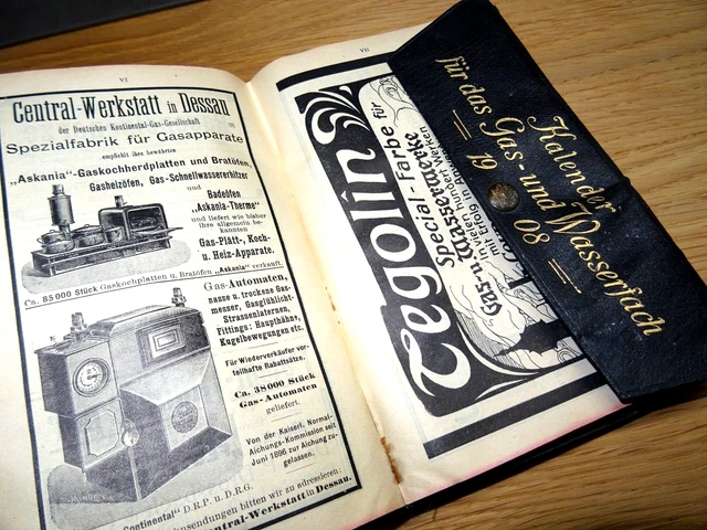 Antiker Jahres Kalender aus 1908 für das Gas-und Wasserfach SHK mit Reklame
