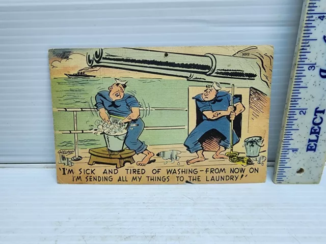 VINTAGE 1943 POSTCARD Military Laundry NAVY Comedy NO Stamp Cancel £9. ...