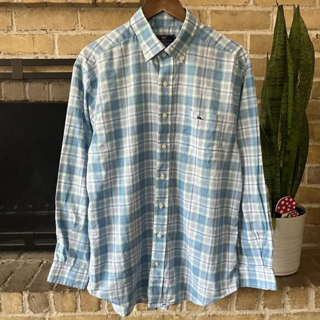 Vineyard Vines Mens Classic Fit Tucker Shirt Long Sleeve Blue Plaid Size Large