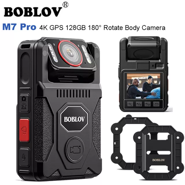 BOBLOV 4K GPS Body Camera 128GB Video Recorder 15Hours Recording Body Worn Cam