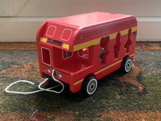 Red Wooden Shape Sorter Bus with lid & pull along string