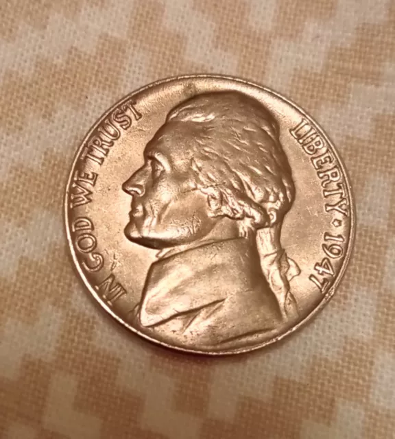 1947  FIVE CENTS -  - Jefferson Nickel-    USA. Very Nice Coin