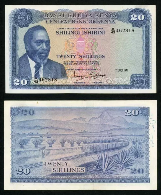 1971 Central Bank of Kenya Twenty Shillings Banknote Pick 8b Jomo Kenyatta VF++