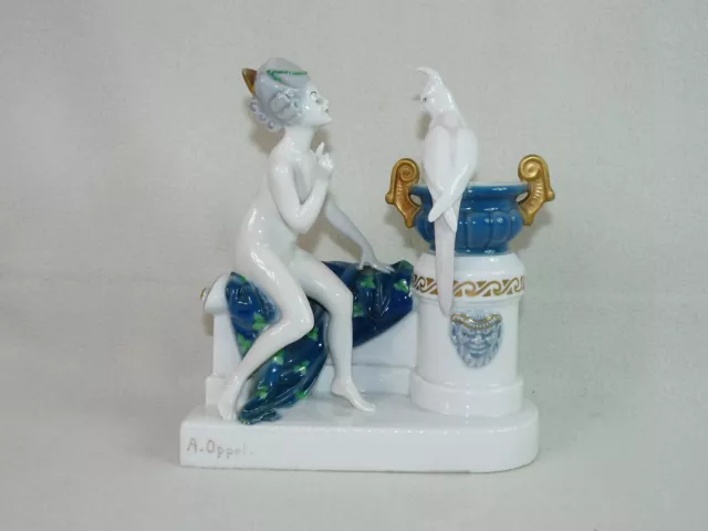 Rosenthal  Figur Akt ”Venus mit Papagei” Jugendstil Adolf Oppel 1920 1.Wahl alt