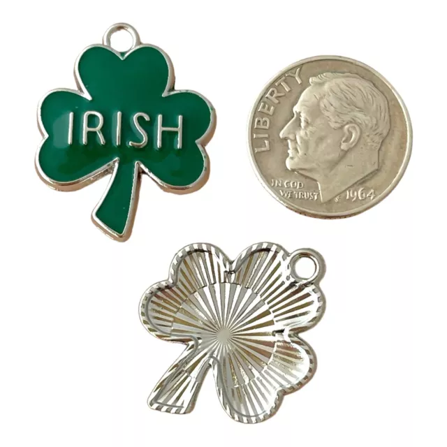 10 pcs Green Clover Charms Irish Saint Patricks Day Shamrock Bead Pendants 24mm 3