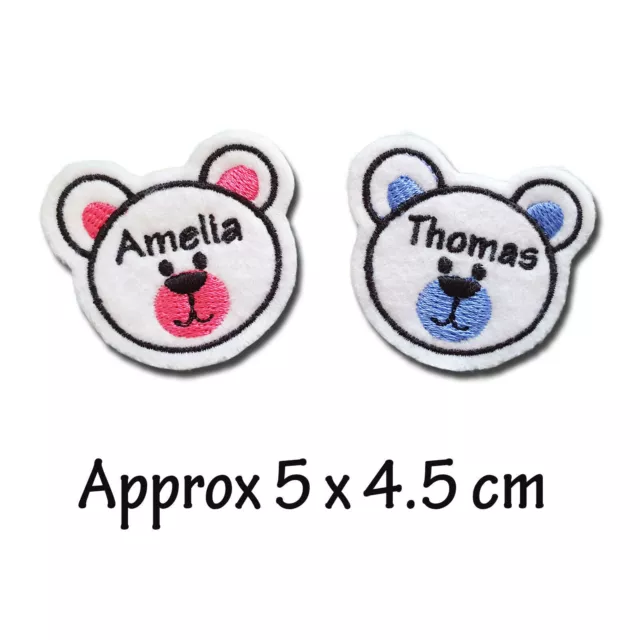 Personalised cute embroidered teddy baby name patch tag 5 x 4.5 cm