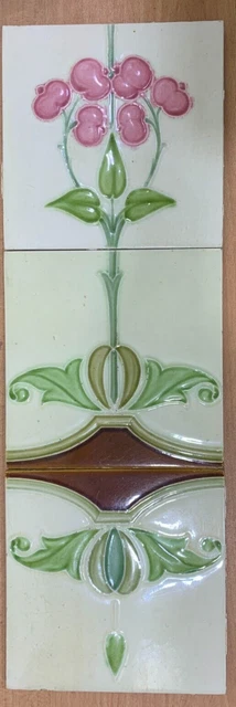 Tiles Set Of 3 Vintage Rare Antique Majolica Ceramic Collectible England