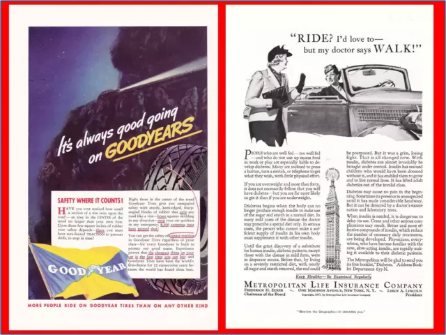 1937 Goodyear Diamond Center Cut Tires - Metropolitan Life Insurance Co Print Ad