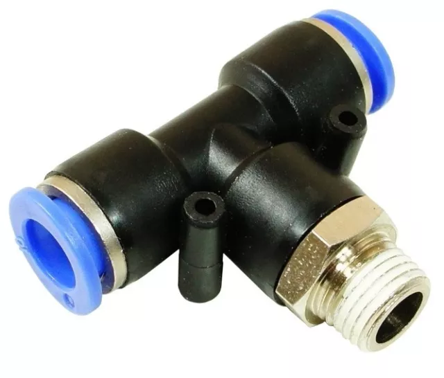 Pneumatic Tee T piece male Stud to hose tube inline push fit connector air line