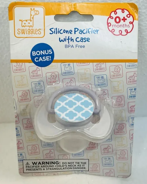 Swiggles Silicone Pacifier with Case 0+ Months - BPA Free - Blue & White Design