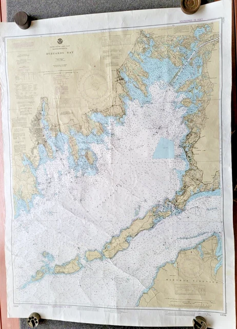 Vtg. Nautical Navigation Chart Map Buzzard Bay East Coast Ma. 1985 Beach House