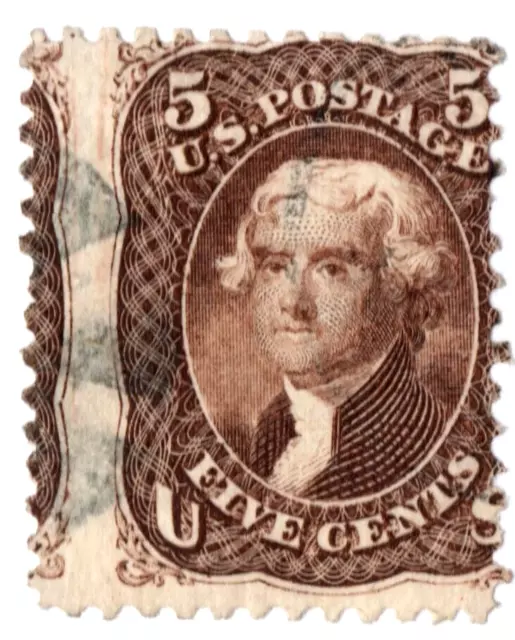 US Sc# 76 USED { SCARCE "MISPERF ERROR VAR } GREAT 5c BROWN JEFFERSON FROM 1863