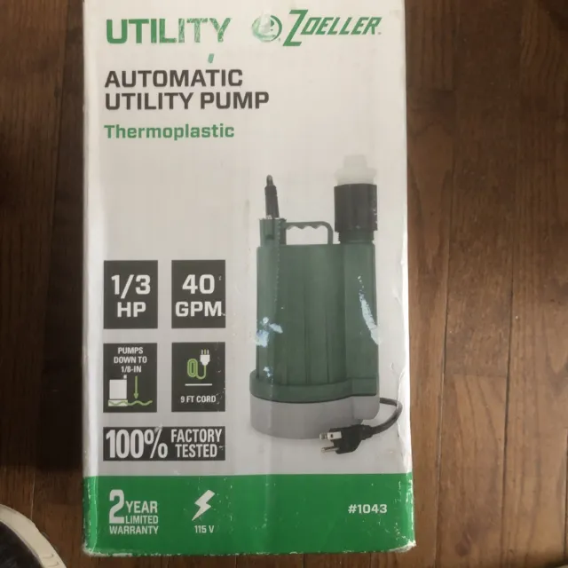 Zoeller 1/3 HP Automatic Utility  Pump w/ Adapter 1043-0006 40 GPM Used Once
