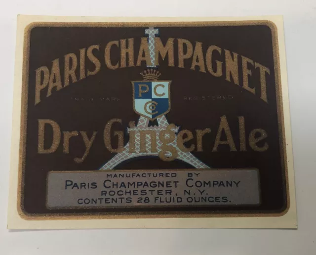 1890s Paris Champagnet Dry Ginger Ale Soda Pop Wine Chromo Label Rochester NY Vg