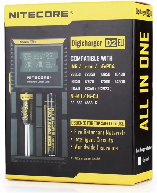 NITECORE D2 Eu Digicharger Wiederaufladbare Batterie Ladegerät LI-ION / Nimh Neu