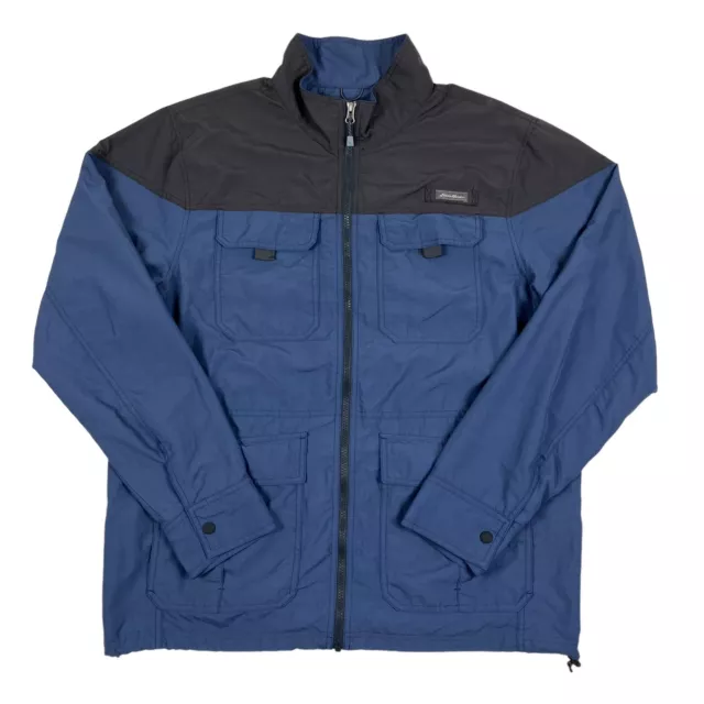 EDDIE BAUER BLUE & Gray Full Zip Windbreaker Field Jacket Pockets ...