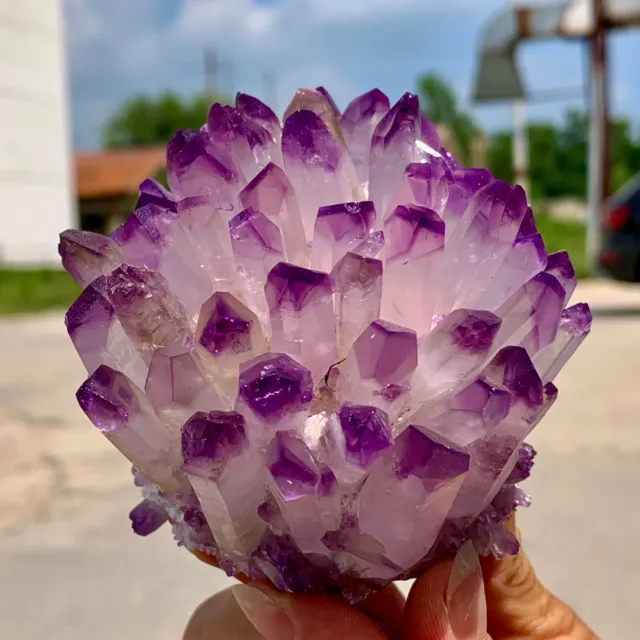 414G New Find purple Phantom Quartz Crystal Cluster Mineral Specimen Healing