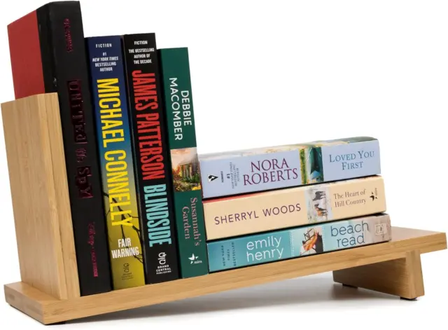 Desktop Wood Bookshelf with Wooden Bookend, Bamboo Desk Organizer Shelf and Disp