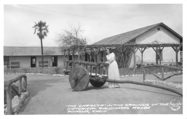 RPPC Carreta, Palomares Adobe, Pomona, CA c1940s Vintage Frashers Photo Postcard
