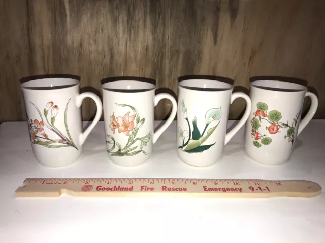 Natures Gold Vintage Korea Floral Mugs 8 Oz Set Of 4 Coffee Tea Cups Lilly Print