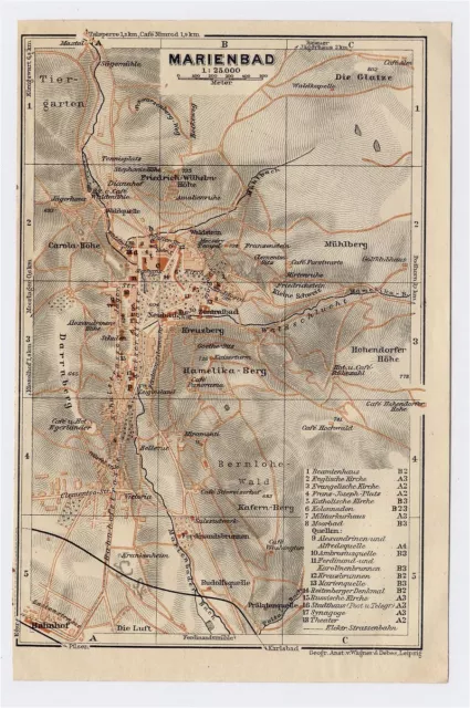 1910 Original Antique City Map Of Marienbad Marianske Lazne Czech Rep. Bohemia